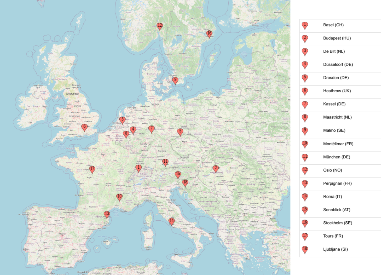 18 locations in the weather prediction dataset