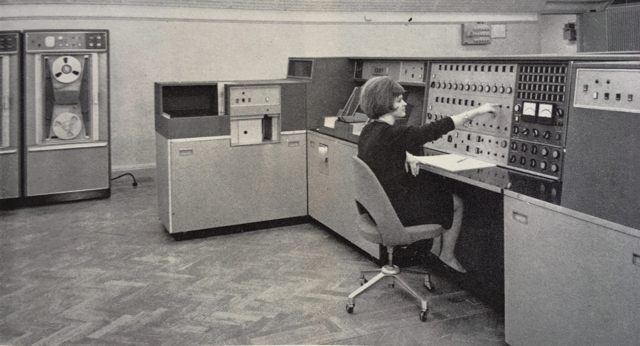 An operator working on old mainframe